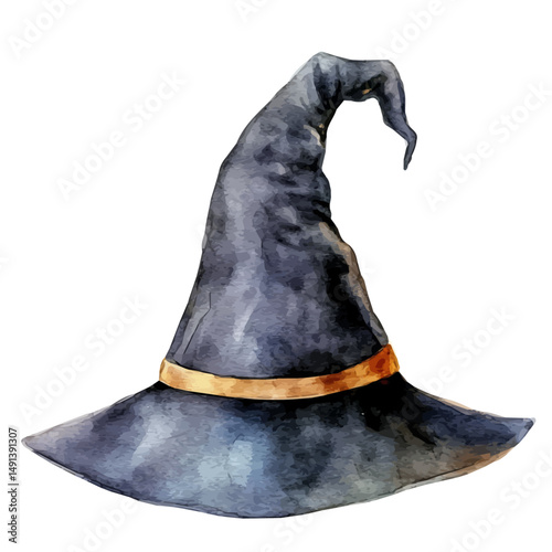 watercolor of Halloween Witchs Hat, vector high quality, isolated on a white background.