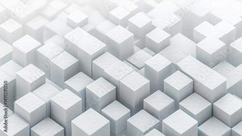 Abstract futuristic white 3d cubes arranged in a grid pattern with varying heights creating a modern geometric landscape