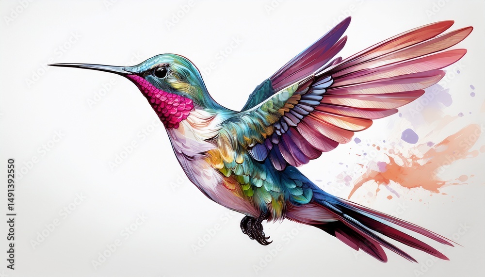Obraz premium beautiful flying hummingbird on white background