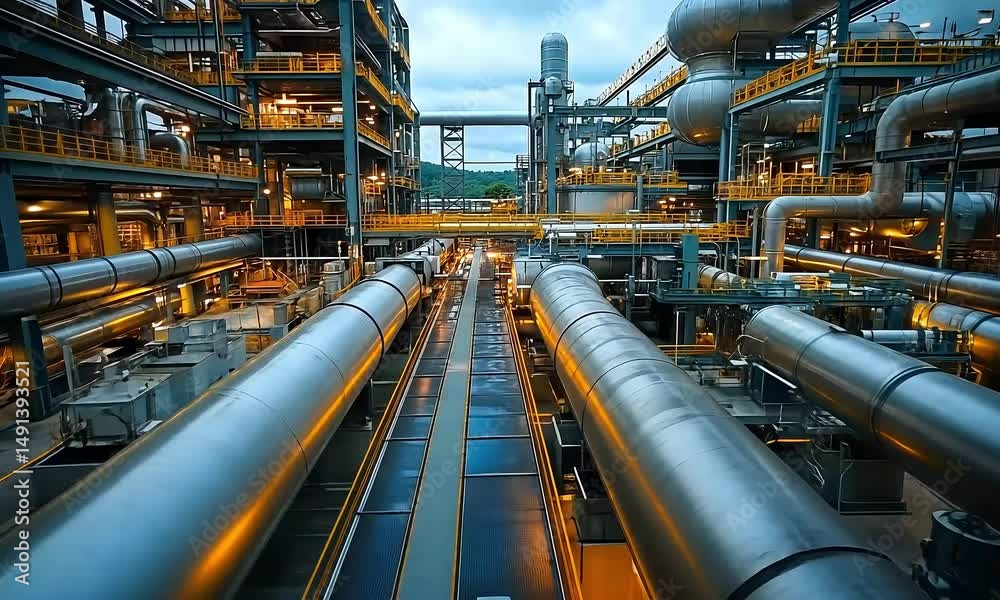 Industrial pipes network in large manufacturing complex Industrial pipes network in large manufacturing complex