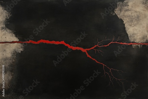 Abstract painting with a red crack photo