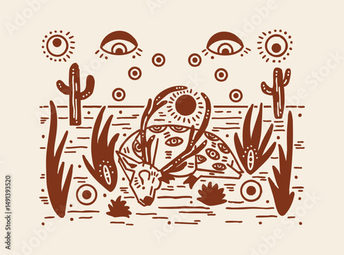 Adobe Illustrator Artwork of a trippy deer inspired by western lure in the desert
