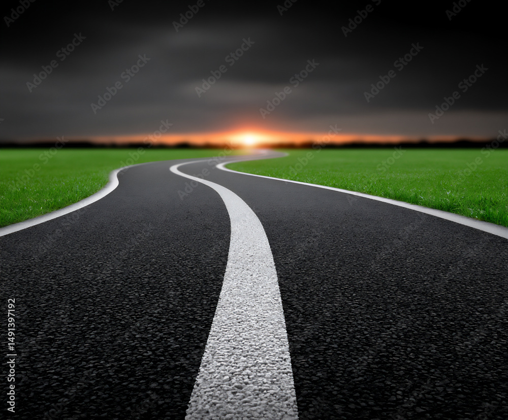 Obraz premium lush image of a winding path leading through a beautiful landscape towards a distant bright light