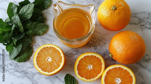 Fresh orange and mint beverage ingredients