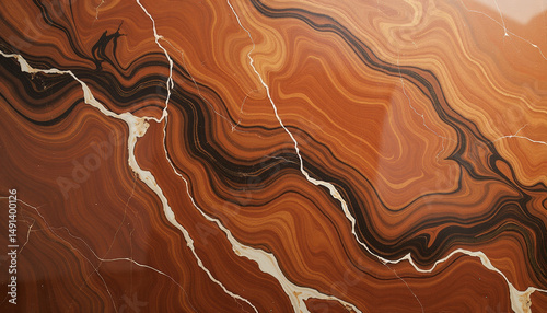 Brown Polished Sienna Marble With Orange Veins