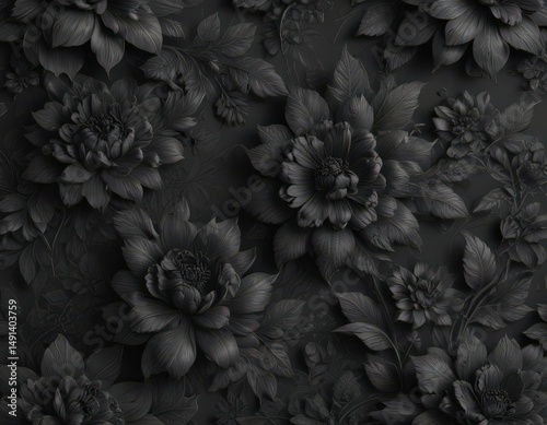Wallpaper Mural Intricate black charcoal floral wallpaper, textured & elegant, dark, intricate Torontodigital.ca
