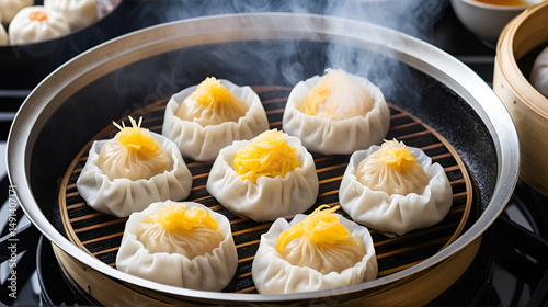dim sum are steaming on the stove