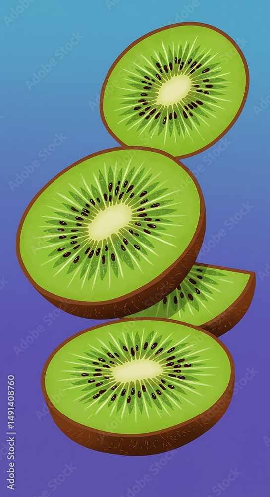 Fototapeta premium Floating Kiwi Slices: Vibrant Green Delight