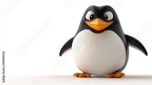 Cartoon penguin character, expressive and playful