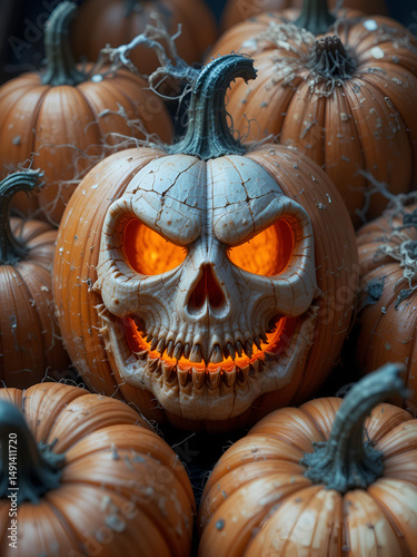 Pumpkins. Halloween pumpkin. Pumpkins with cut out scary physiognomy. .