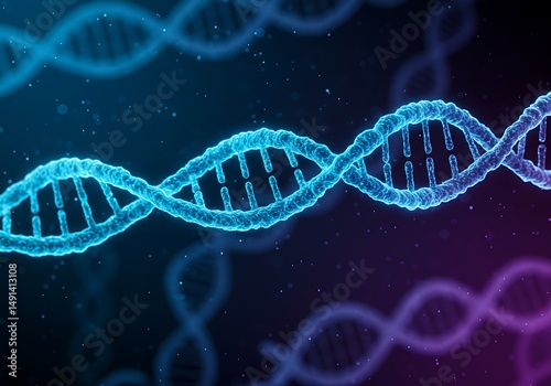 Glowing DNA Helix: Teal, Purple 3D Render