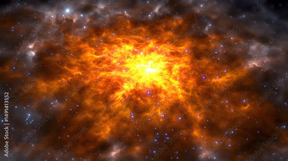 Naklejka premium Fiery Nebula Cosmic Explosion Space Background