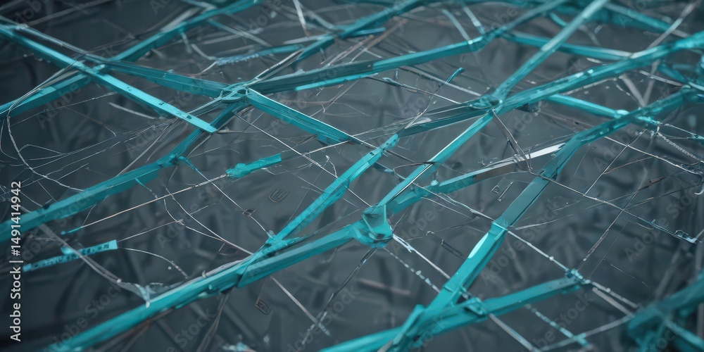 Obraz premium Abstract teal engineering blueprint, intersecting lines, clean style, blueprint, pattern