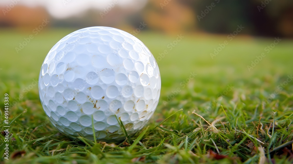 Used Golf Ball on Green Grass, Closeup View Used Golf Ball on Green Grass, Closeup View
