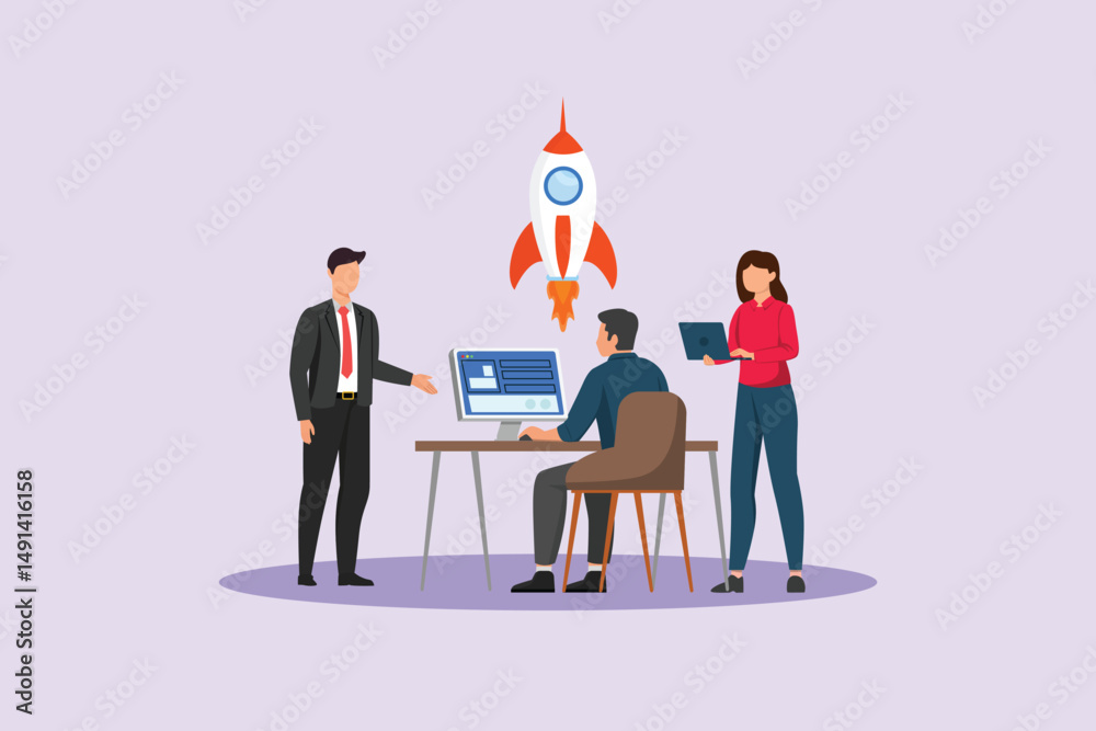 Fototapeta premium Business Star up Concept. Colored flat vector illustration isolated