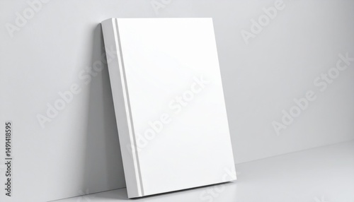 A blank white book cover leaning on a wall representing potential, unwritten stories, minimalist design, and creative beginnings