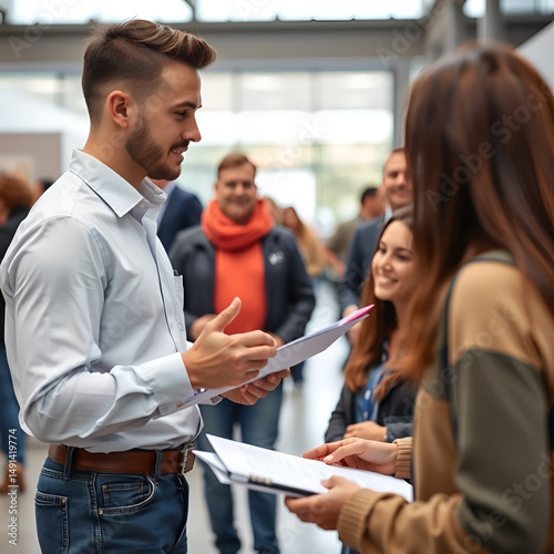 Employee  conducting  survey among people
