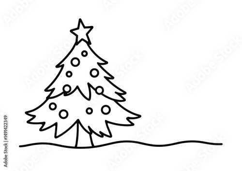 Christmas Tree Coloring Page for Kids – A4 Black and White Printable Holiday Artwork