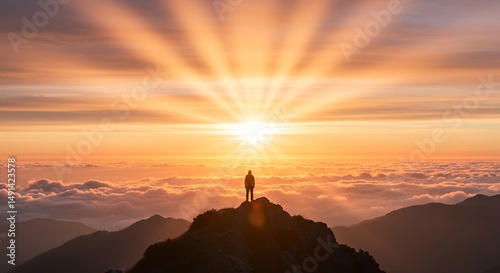Person on Mountain at Sunset
