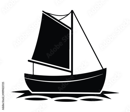 Boat Logo vector, Boat icon eps, Yacht Logo, Yacht Icon Vector Silhouette of Black Sailboat Icon on White Background.