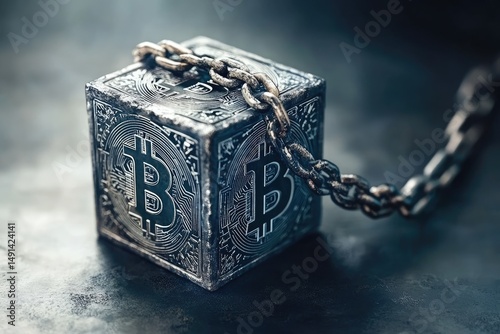 Ancient bitcoin cube chained photo