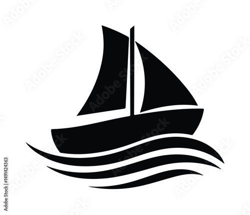 Boat Logo vector, Boat icon eps, Yacht Logo, Yacht Icon Vector Silhouette of Black Sailboat Icon on White Background.