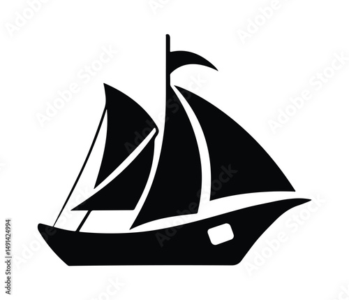 Boat Logo vector, Boat icon eps, Yacht Logo, Yacht Icon Vector Silhouette of Black Sailboat Icon on White Background.
