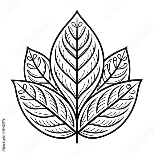 Black and white vector leaf icon with natural and eco-friendly design elements