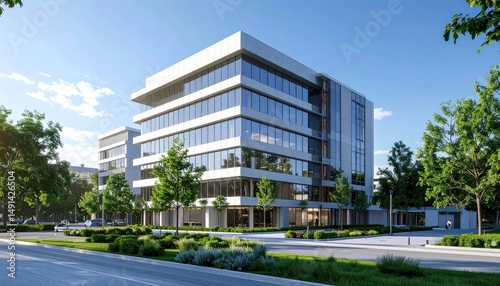 Wallpaper Mural Modern Office Building Architectural Rendering Sleek Design and Landscaping Torontodigital.ca