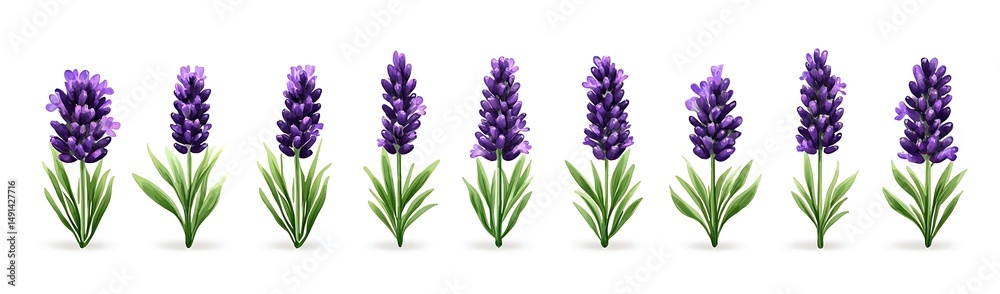 Fototapeta premium Lavender flowers, isolated, white background, design