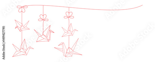 vector line art style hanging origami paper crane