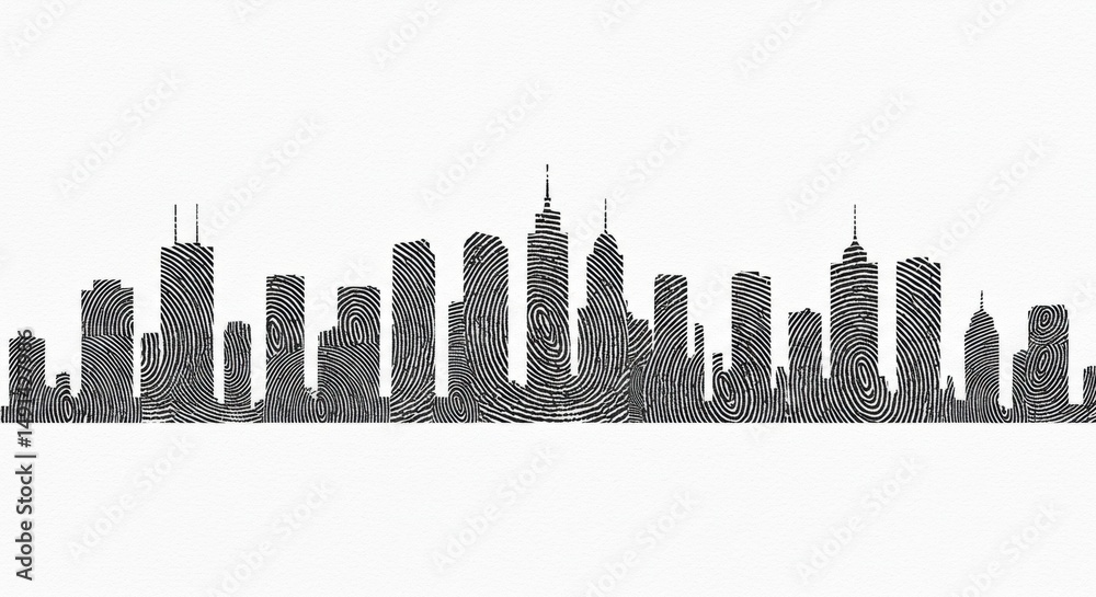Naklejka premium Minimalist Monochrome Line Drawing of World Skyline with Optical Effect