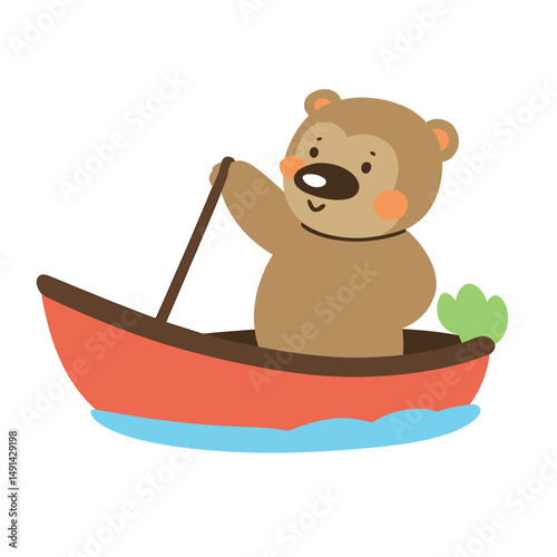 Cute Bear Riding Boat Mascot Cartoon Illustration for Kids