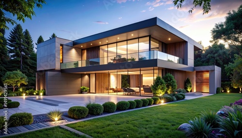 Modern Home Elegance Contemporary Architecture at Twilight with Dream Lifestyle.