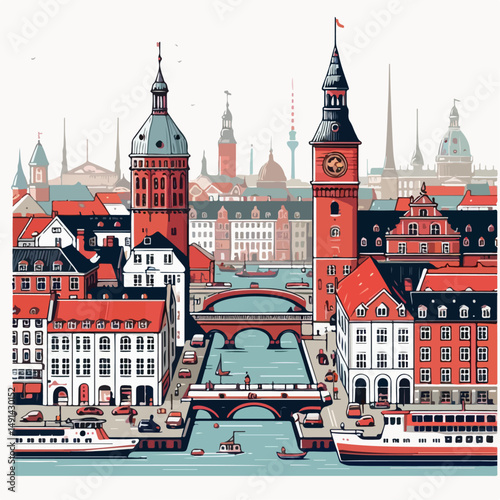 copenhagen city vector illustration