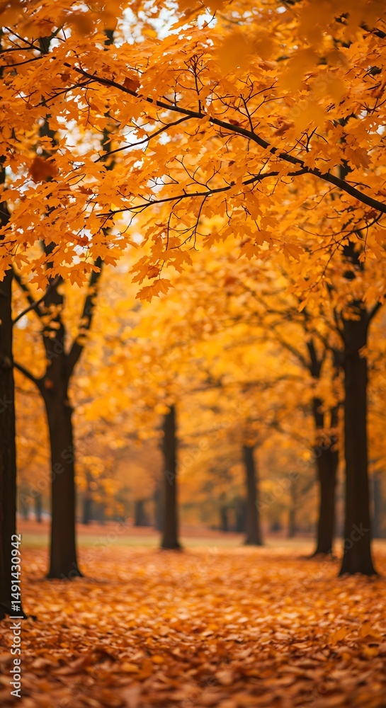 Fototapeta premium Golden Autumn Path: Serene Forest Canopy