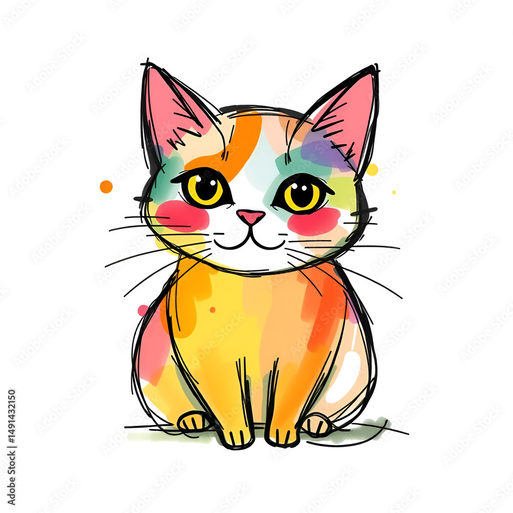Obraz premium Whimsical abstract colorful cat sketch