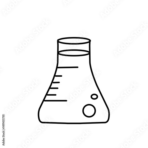 A clean and empty Erlenmeyer flask made of transparent glass, commonly used in scientific laboratories for mixing and storing chemical solutions