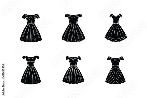off shoulder dress sketch icon silhouette vector illustration