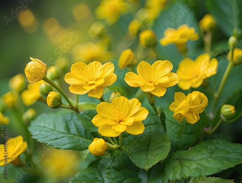 Sunlit Yellow Petals Framed by Soft Green Tones