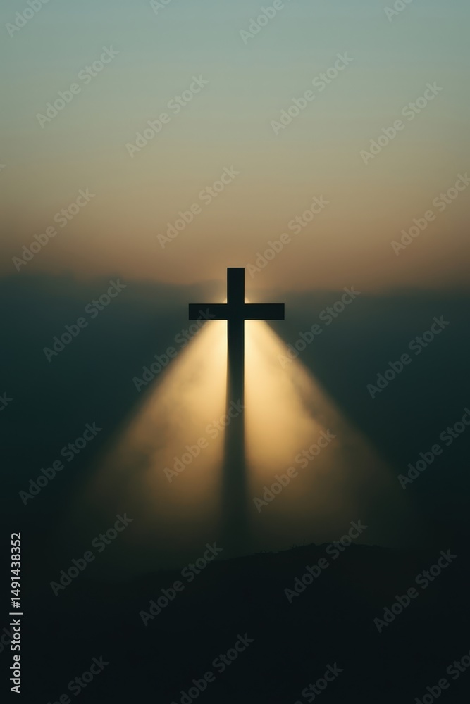 Naklejka premium A cross is lit up by the sun, creating a beautiful and serene atmosphere