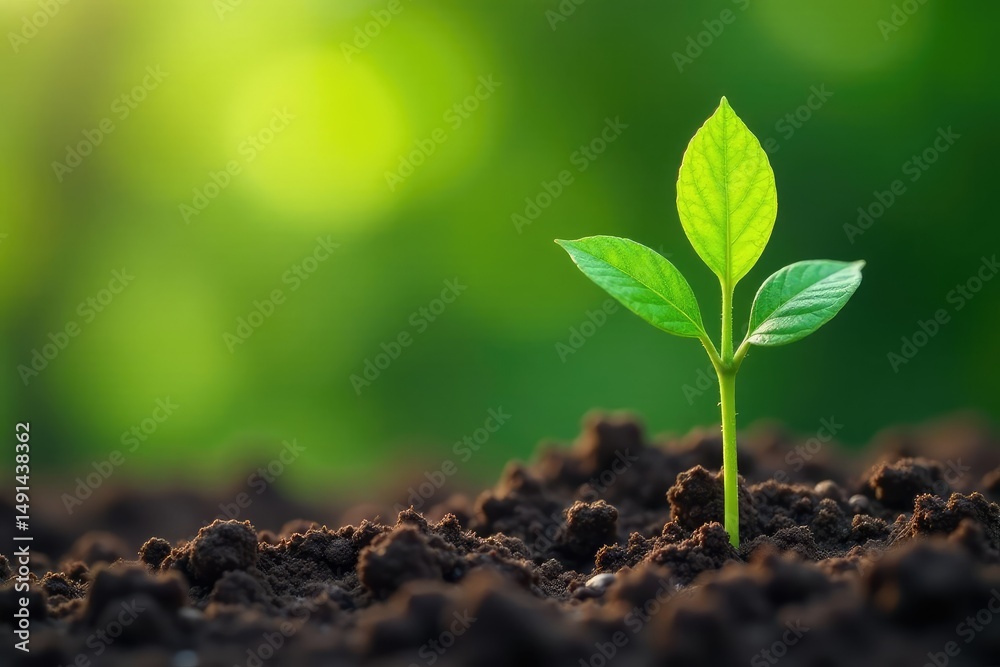 Naklejka premium Close-up of young tree sapling, freshly planted in soil New growth, environmental conservation , new life, carbon capture, forestry