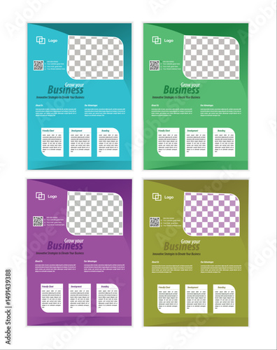 a bundle of 4 templates Business flyer design, in blue color, and modern design,marketing,business proposal, promotion, advertise, publication and editable vector template design