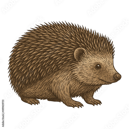 European Hedgehog Vector – Hand-Drawn Spiny Mammal Isolated on White