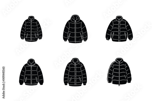 puffer jacket sketch icon silhouette vector illustration