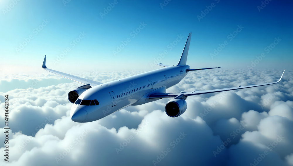 Obraz premium Airplane Flying Above Clouds Stunning Aerial View