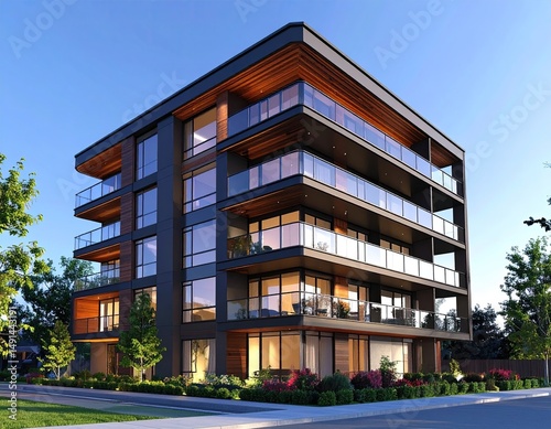 Modern Apartment Building Contemporary Urban Living with Balconies.