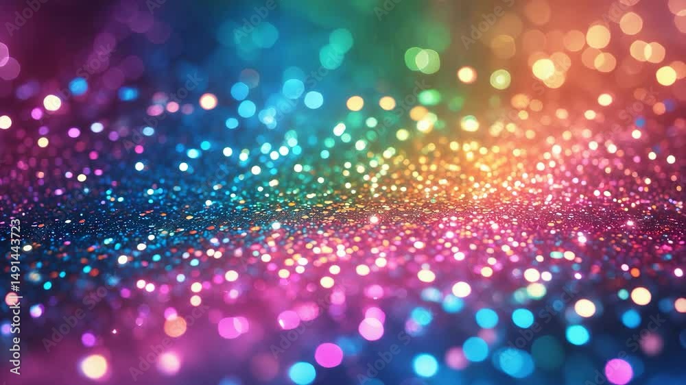 Rainbow color glittery sparkle backdrop for party invites, including a little girl and unicorn pony sequin art for flyers