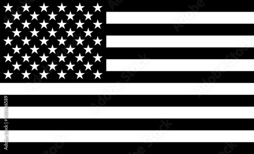 Black and white American flag on a transparent background