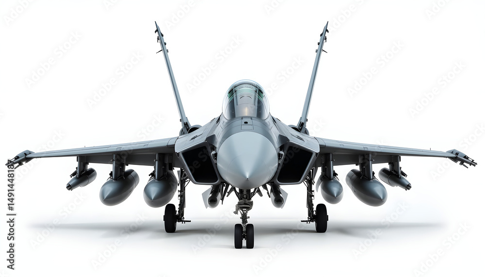 Fototapeta premium military fighter jet - armed military fighter jet isolated on white background